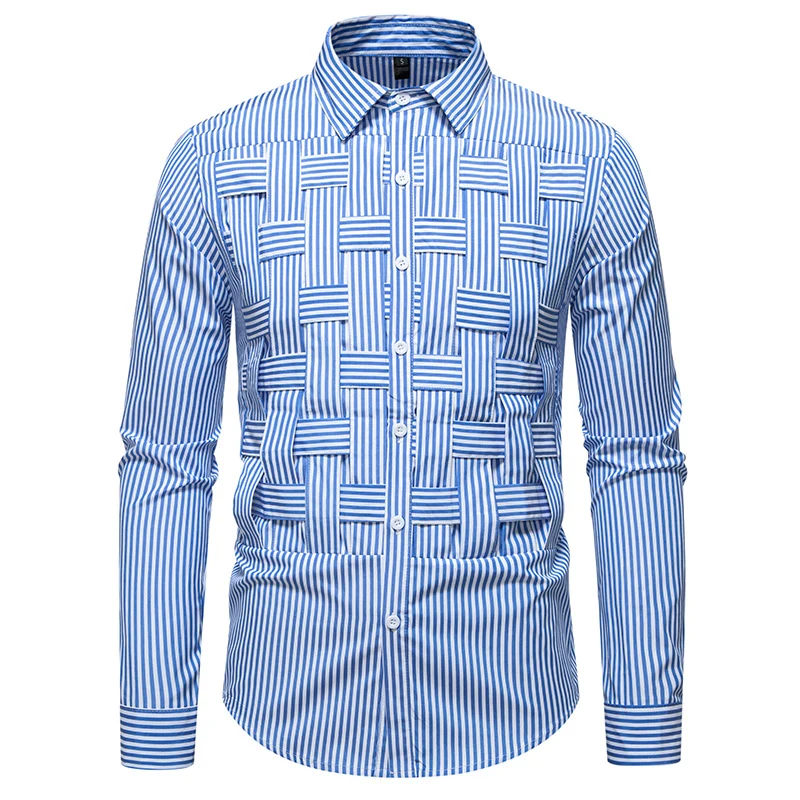 Herren Gestreiftes Business-Hemd mit gewebter Flechtoptik und Slim-Fit Nord Taschen