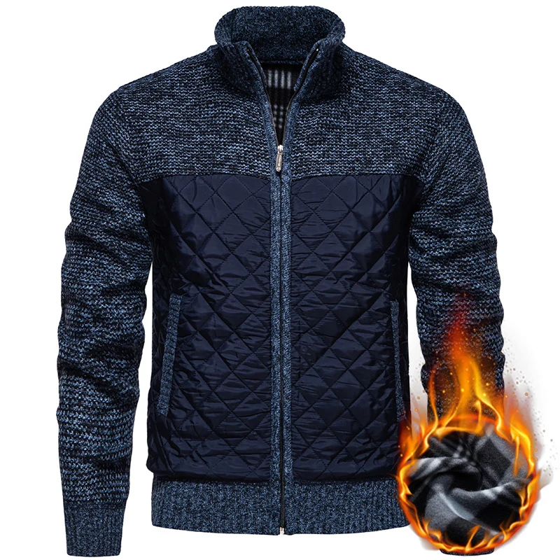 Herren Gestepptes Hybrid-Strickjacke mit Stehkragen und durchgehendem Reißverschluss Nord Taschen