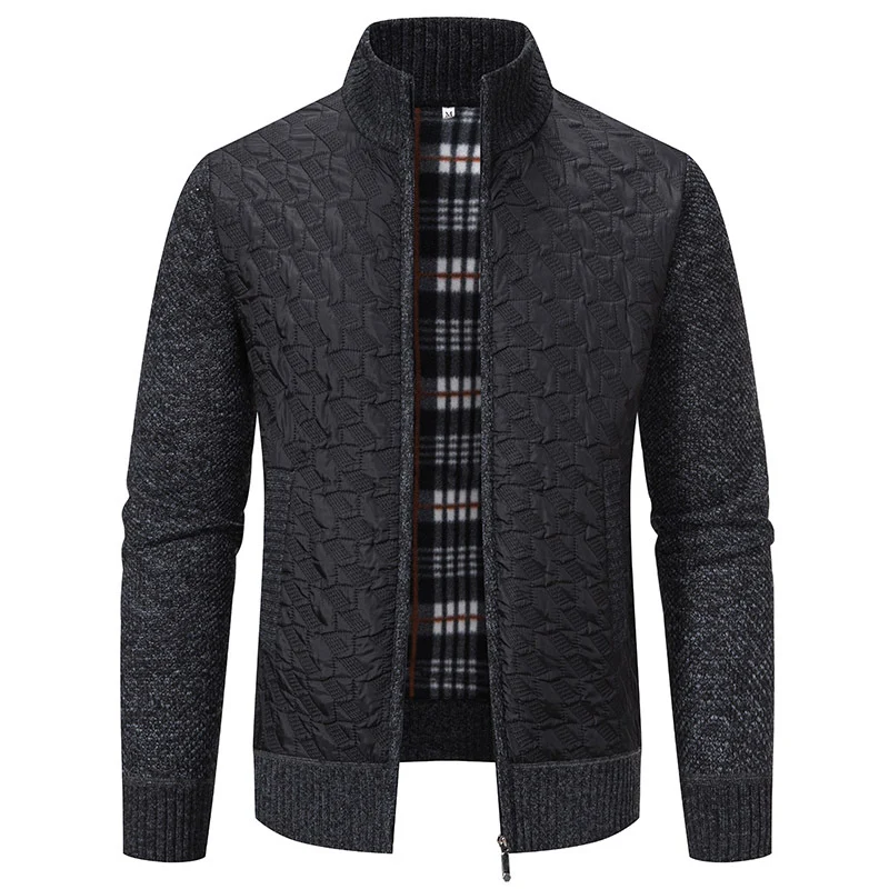 Herren gesteppte Strick‑Hybridjacke mit Stehkragen, durchgehendem Reißverschluss und kariertem Futter Nord Taschen