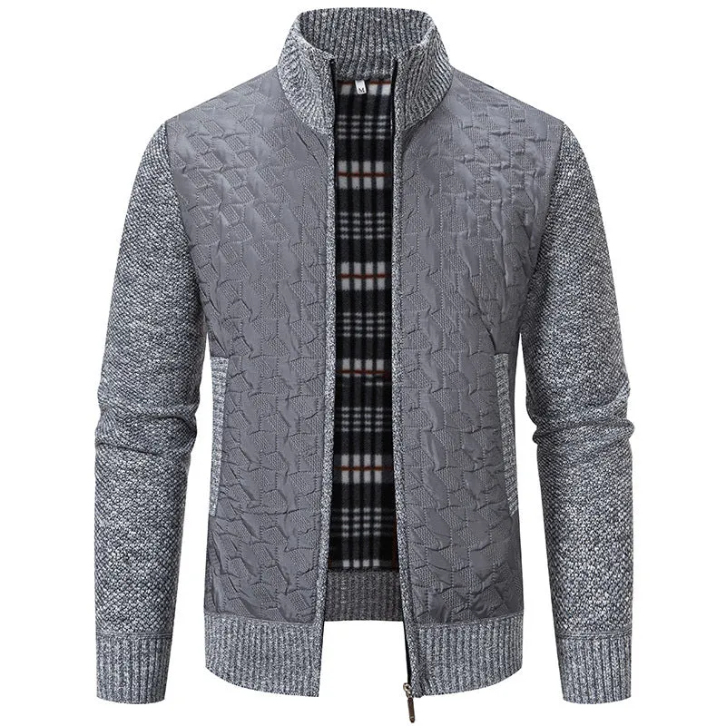 Herren gesteppte Strick‑Hybridjacke mit Stehkragen, durchgehendem Reißverschluss und kariertem Futter Nord Taschen