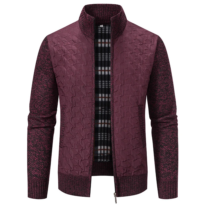 Herren gesteppte Strick‑Hybridjacke mit Stehkragen, durchgehendem Reißverschluss und kariertem Futter Nord Taschen