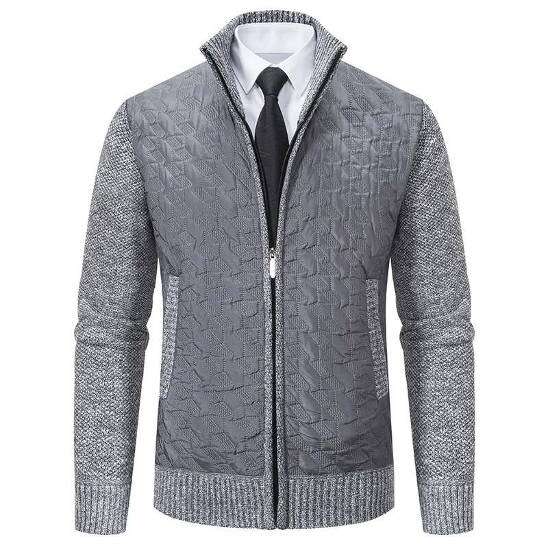 Herren Gesteppte Hybrid-Strickjacke mit Stehkragen, Kontrastärmeln und durchgehendem Reißverschluss Nord Taschen