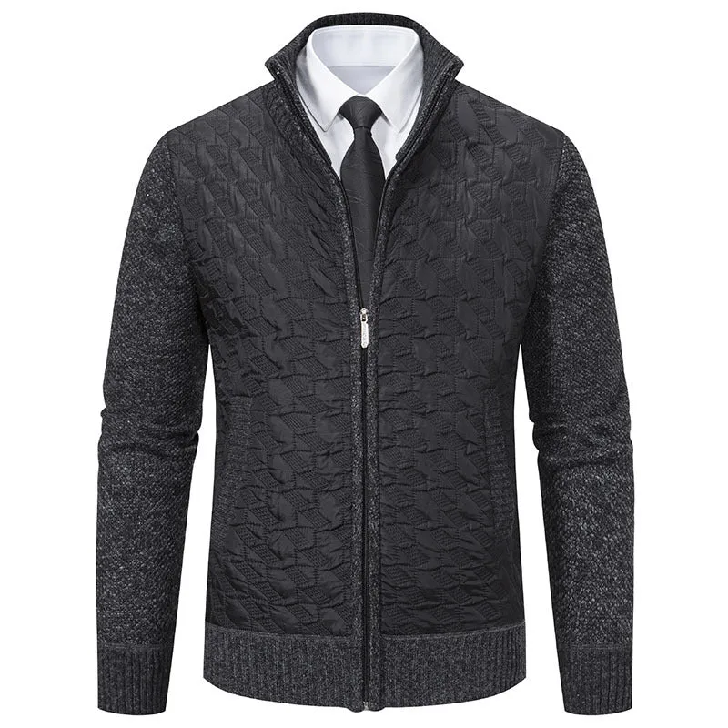 Herren Gesteppte Hybrid-Strickjacke mit Stehkragen, Kontrastärmeln und durchgehendem Reißverschluss Nord Taschen