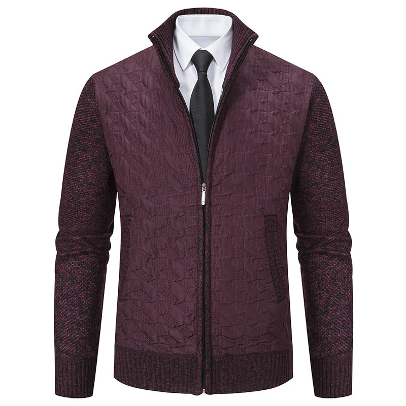 Herren Gesteppte Hybrid-Strickjacke mit Stehkragen, Kontrastärmeln und durchgehendem Reißverschluss Nord Taschen
