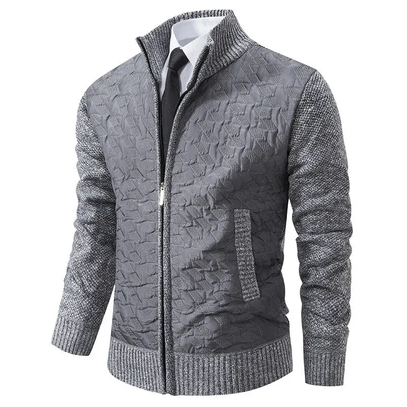 Herren Gesteppte Hybrid-Strickjacke mit Stehkragen, Kontrastärmeln und durchgehendem Reißverschluss Nord Taschen