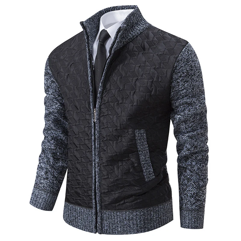 Herren Gesteppte Hybrid-Strickjacke mit Stehkragen, Kontrastärmeln und durchgehendem Reißverschluss Nord Taschen