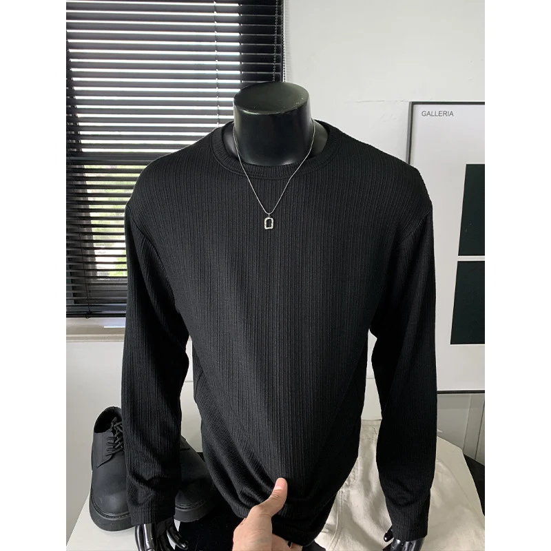 Herren Geripptes Langarmshirt aus Feinstrick mit Rundhalsausschnitt Nord Taschen