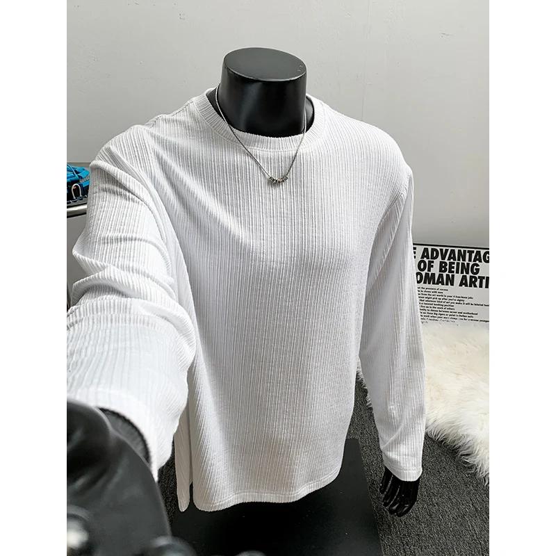 Herren Geripptes Langarmshirt aus Feinstrick mit Rundhalsausschnitt Nord Taschen