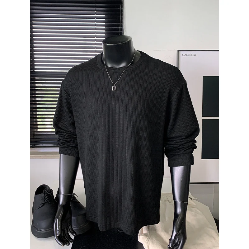 Herren Geripptes Langarmshirt aus Feinstrick mit Rundhalsausschnitt Nord Taschen