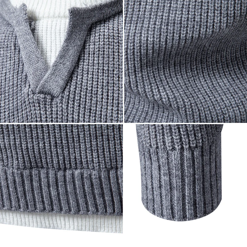 Herren Gerippter Strickpullover mit V-Notch und Lagenlook Nord Taschen