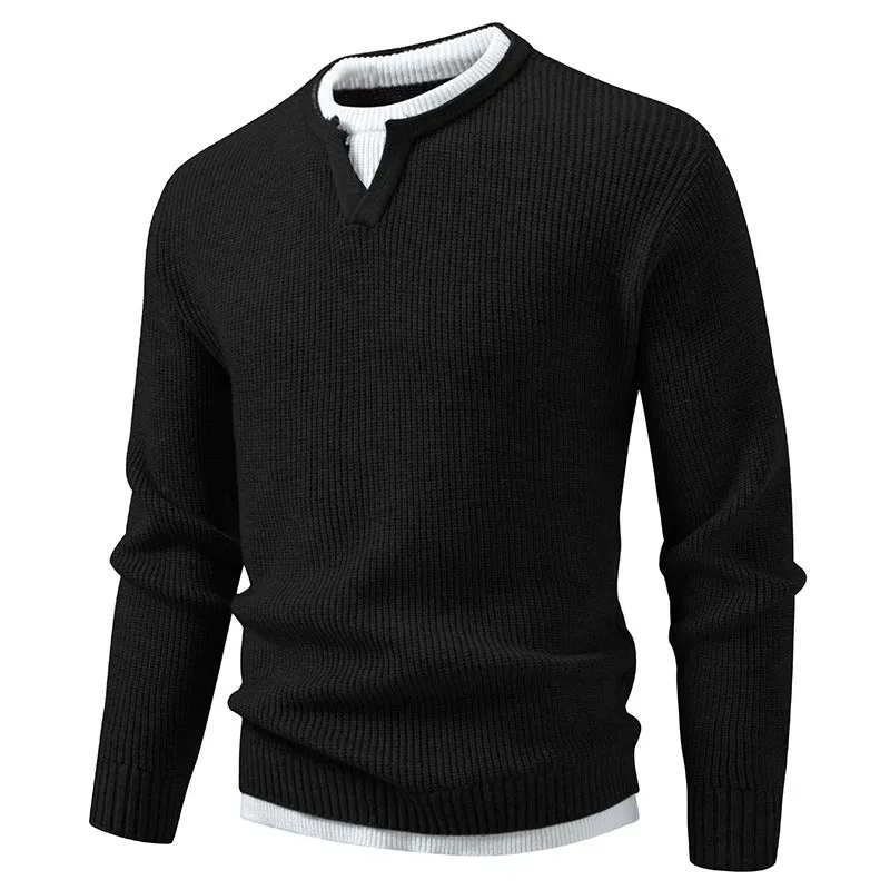 Herren Gerippter Strickpullover mit V-Notch und Lagenlook Nord Taschen