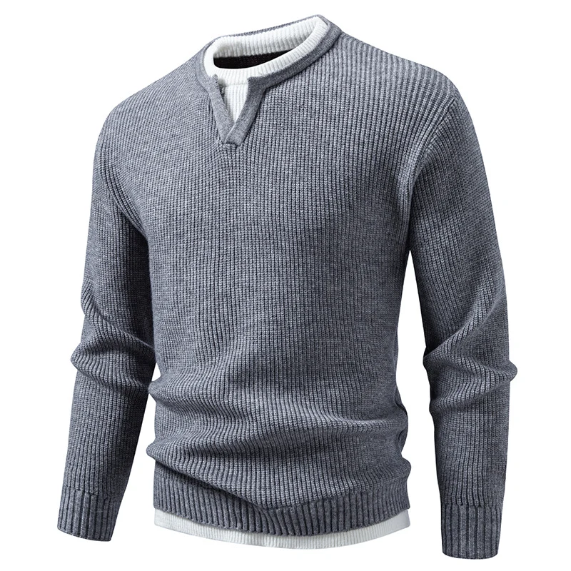 Herren Gerippter Strickpullover mit V-Notch und Lagenlook Nord Taschen