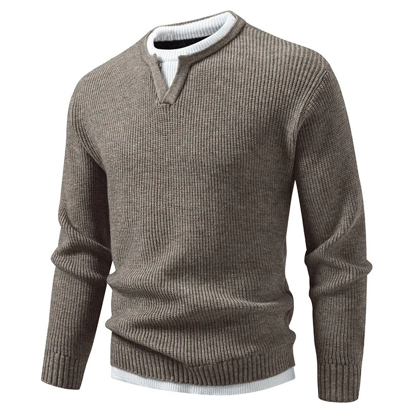Herren Gerippter Strickpullover mit V-Notch und Lagenlook Nord Taschen