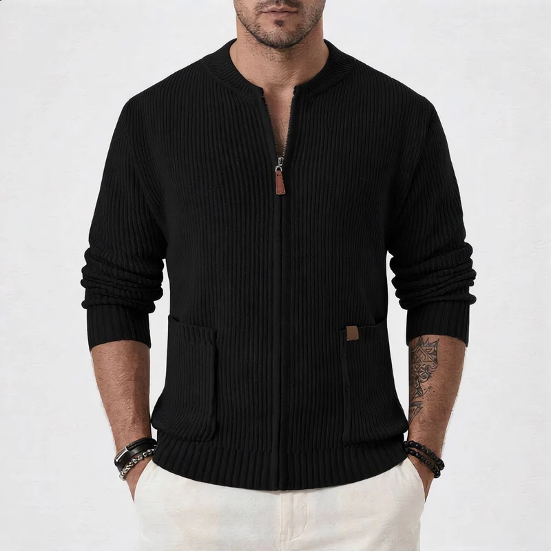 Herren Gerippte Strickjacke mit Frontreißverschluss und aufgesetzten Taschen Nord Taschen
