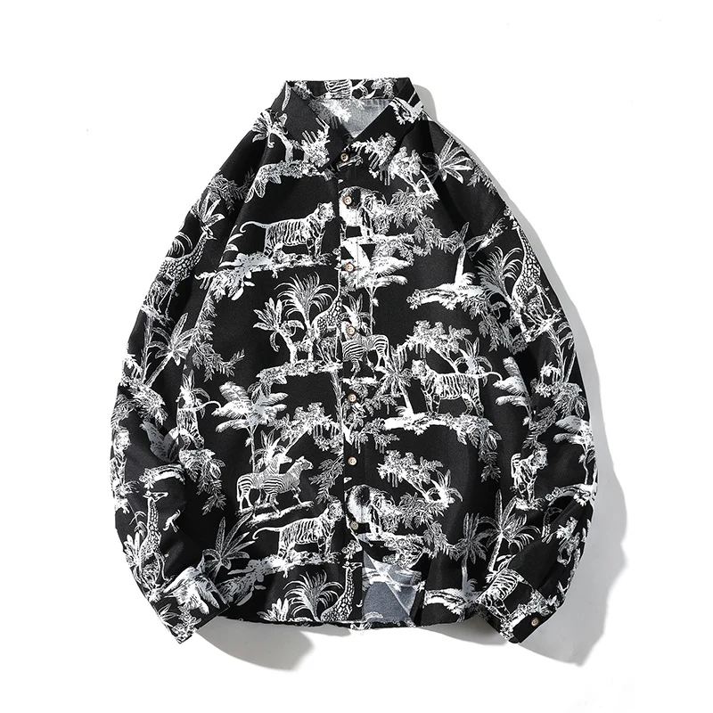 Herren Gemustertes Oversize-Hemd mit tropischem Animal-Print Nord Taschen