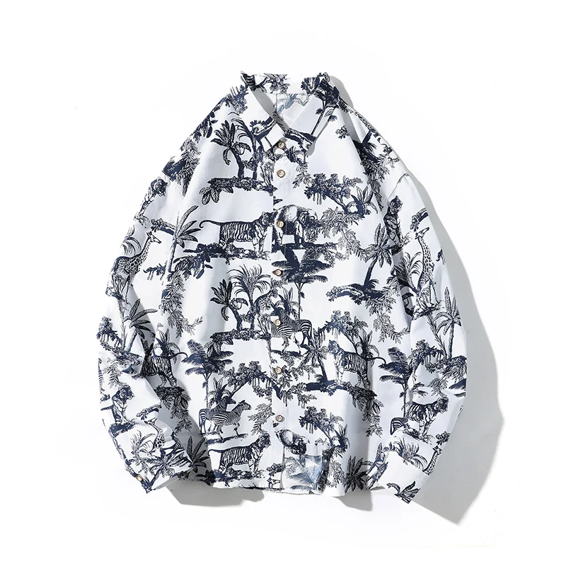 Herren Gemustertes Oversize-Hemd mit tropischem Animal-Print Nord Taschen