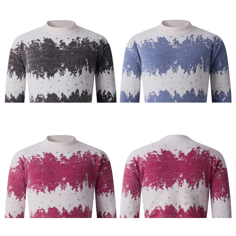 Herren Gemusterter Feinstrickpullover mit leichtem Stehkragen und Mohair‑Look Nord Taschen