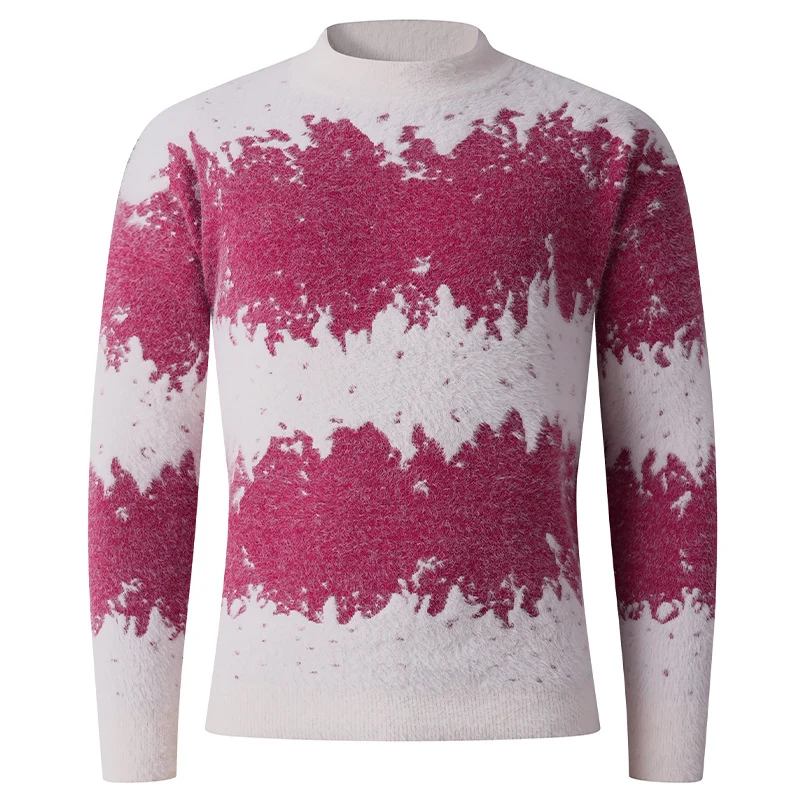 Herren Gemusterter Feinstrickpullover mit leichtem Stehkragen und Mohair‑Look Nord Taschen