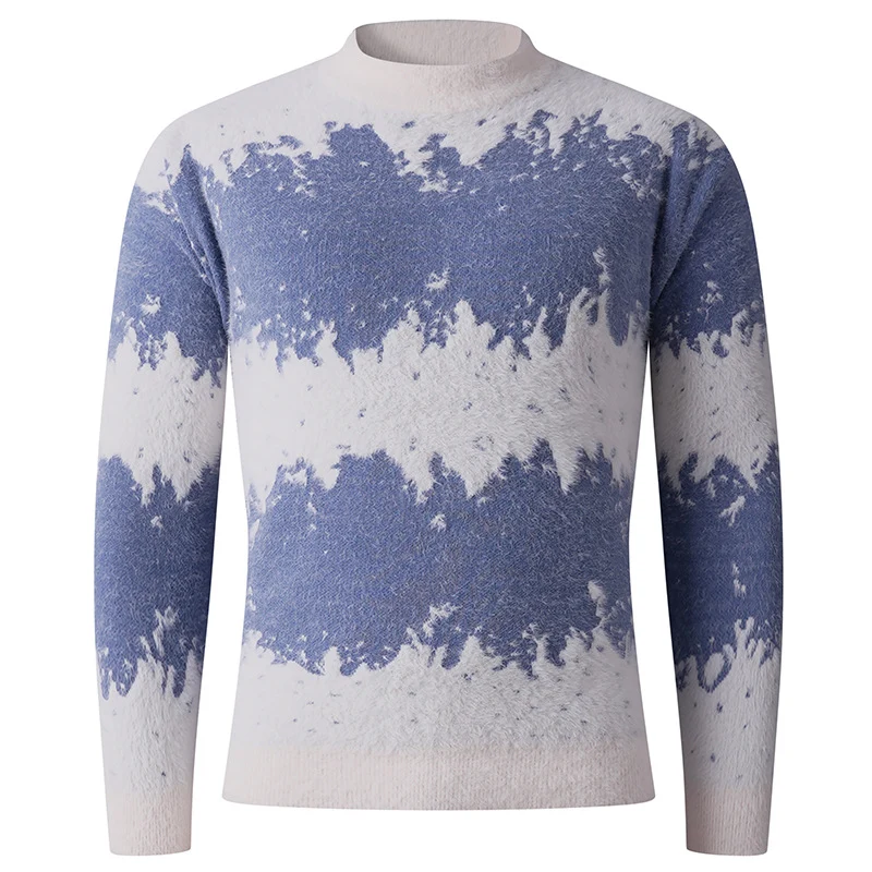 Herren Gemusterter Feinstrickpullover mit leichtem Stehkragen und Mohair‑Look Nord Taschen