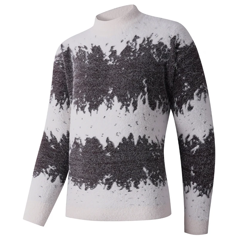 Herren Gemusterter Feinstrickpullover mit leichtem Stehkragen und Mohair‑Look Nord Taschen