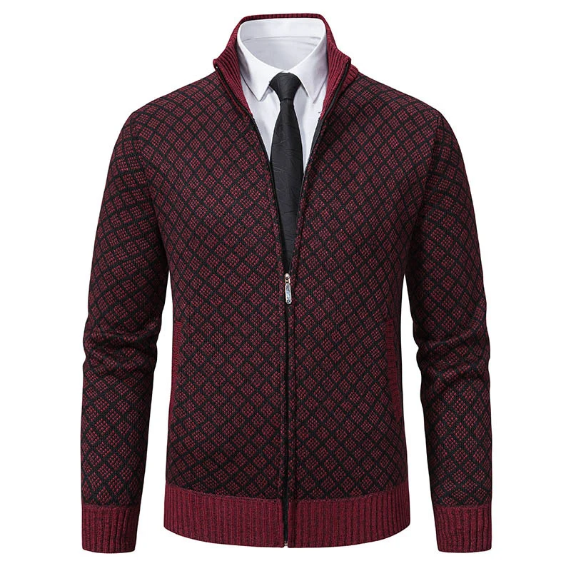 Herren Gemusterte Strickzipjacke mit Stehkragen, Jacquardmuster und Rippbündchen Nord Taschen