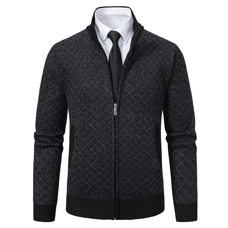 Herren Gemusterte Strickzipjacke mit Stehkragen, Jacquardmuster und Rippbündchen Nord Taschen