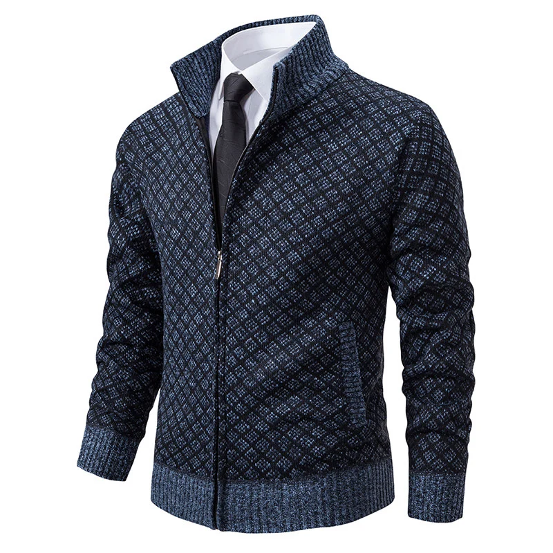 Herren Gemusterte Strickzipjacke mit Stehkragen, Jacquardmuster und Rippbündchen Nord Taschen