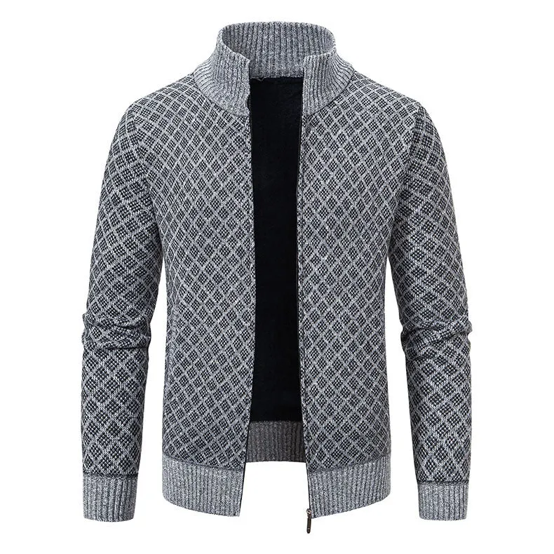 Herren Gemusterte Strickjacke mit Stehkragen und durchgehendem Reißverschluss Nord Taschen