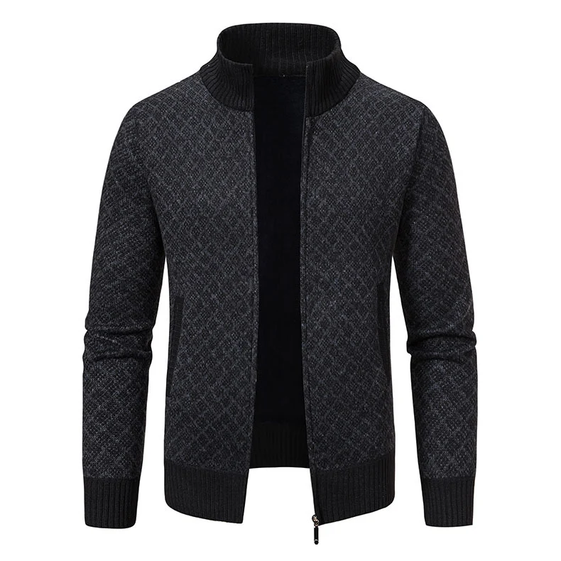 Herren Gemusterte Strickjacke mit Stehkragen und durchgehendem Reißverschluss Nord Taschen