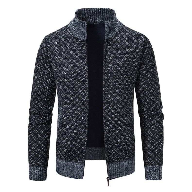 Herren Gemusterte Strickjacke mit Stehkragen und durchgehendem Reißverschluss Nord Taschen