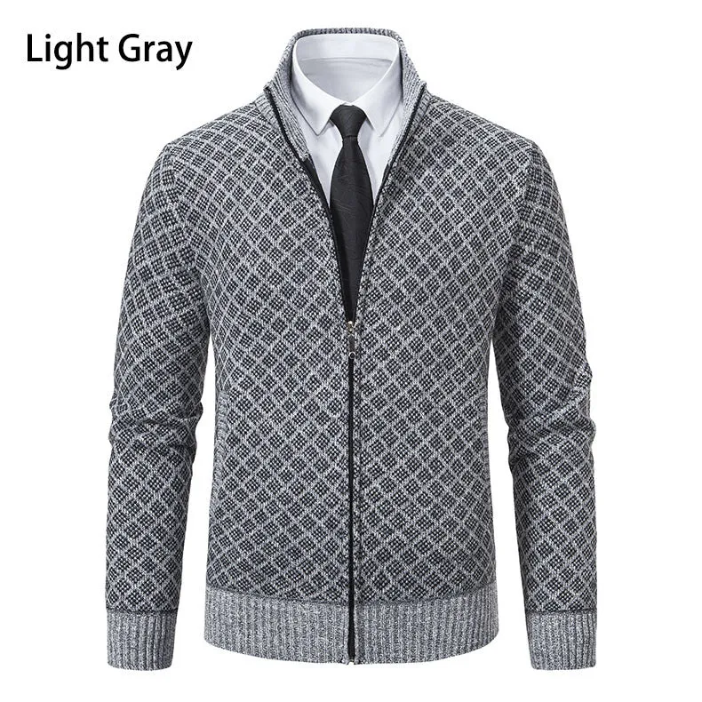 Herren Gemusterte Strickjacke mit Stehkragen und durchgehendem Reißverschluss Nord Taschen