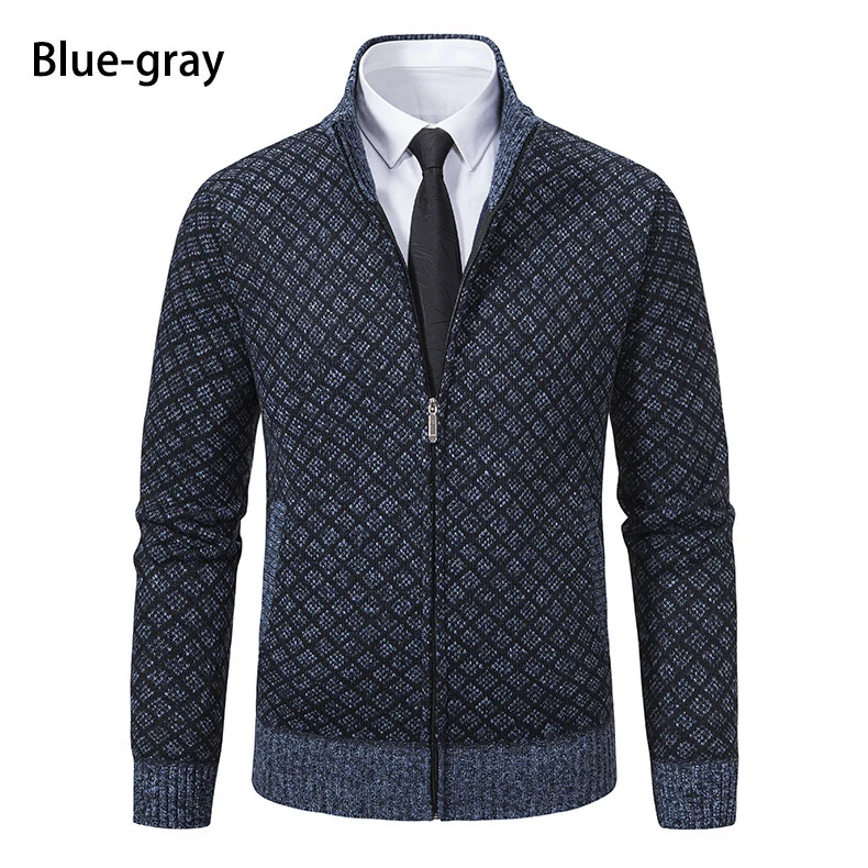Herren Gemusterte Strickjacke mit Stehkragen und durchgehendem Reißverschluss Nord Taschen
