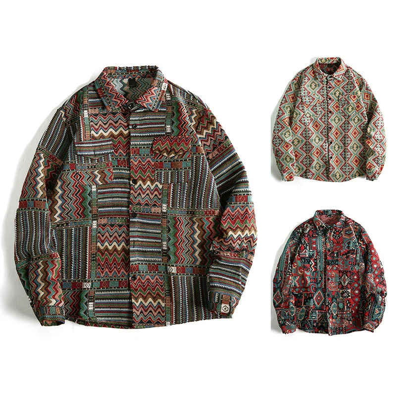 Herren Gemusterte Overshirt-Jacke im Patchwork-Jacquard Nord Taschen