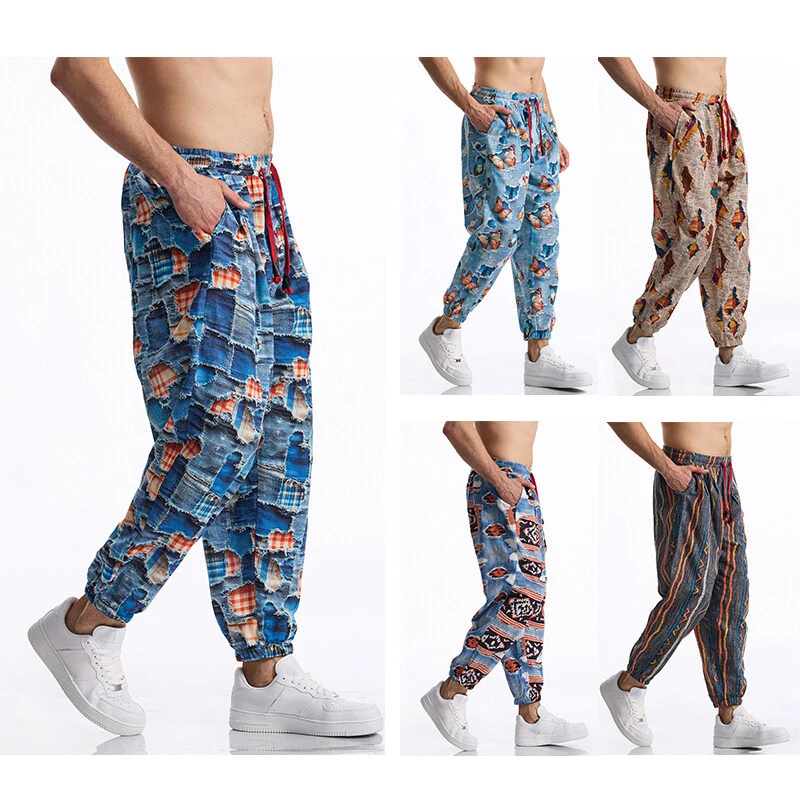Herren Gemusterte Jogginghose im tapered Schnitt mit elastischem Bund und Tunnelzug Nord Taschen