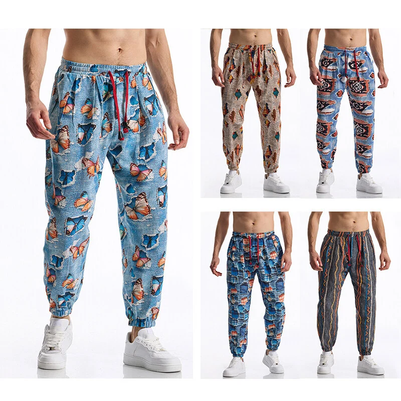 Herren Gemusterte Jogginghose im tapered Schnitt mit elastischem Bund und Tunnelzug Nord Taschen