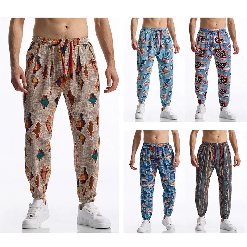 Herren Gemusterte Jogginghose im tapered Schnitt mit elastischem Bund und Tunnelzug Nord Taschen