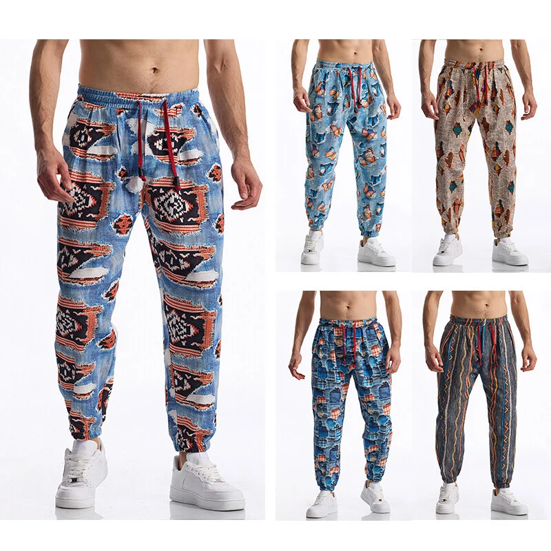 Herren Gemusterte Jogginghose im tapered Schnitt mit elastischem Bund und Tunnelzug Nord Taschen