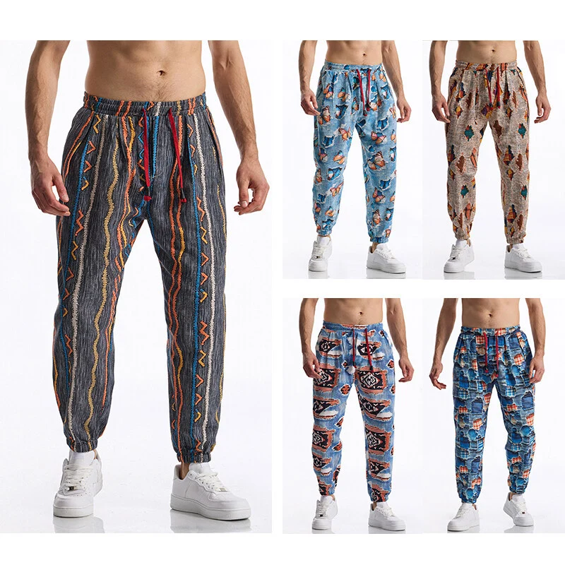 Herren Gemusterte Jogginghose im tapered Schnitt mit elastischem Bund und Tunnelzug Nord Taschen