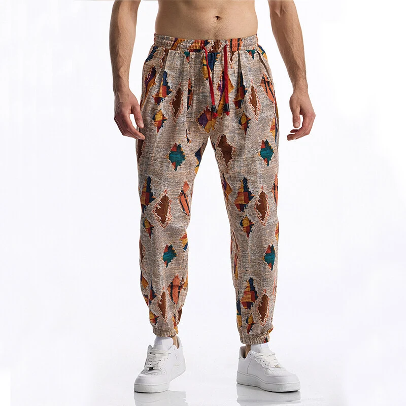 Herren Gemusterte Jogginghose im tapered Schnitt mit elastischem Bund und Tunnelzug Nord Taschen