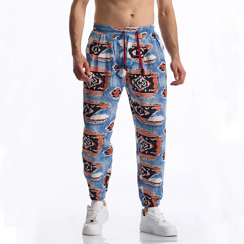Herren Gemusterte Jogginghose im tapered Schnitt mit elastischem Bund und Tunnelzug Nord Taschen