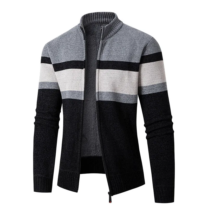 Herren Gefütterte Strickjacke mit durchgehendem Reißverschluss und Teddyfutter Nord Taschen