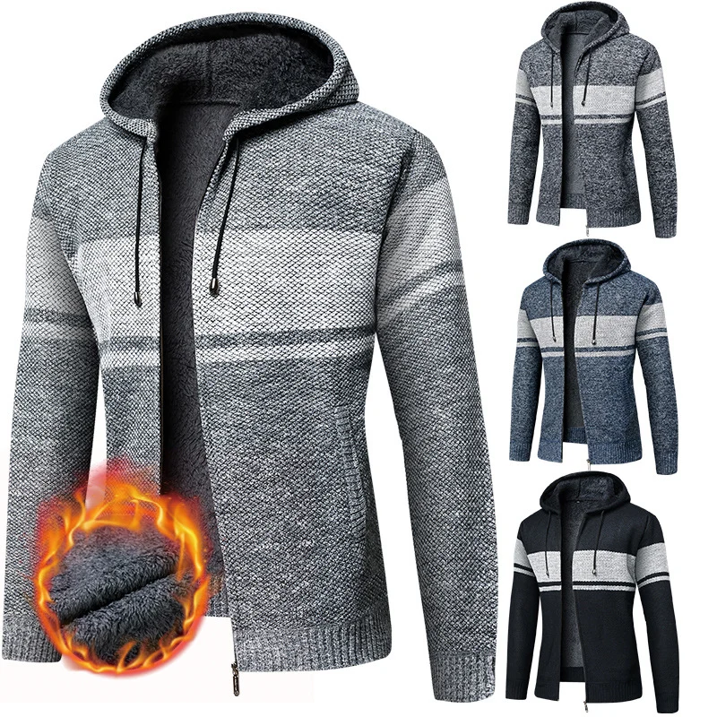 Herren Gefütterte Strick-Kapuzenjacke mit Teddyfleece-Innenseite und Frontreißverschluss Nord Taschen