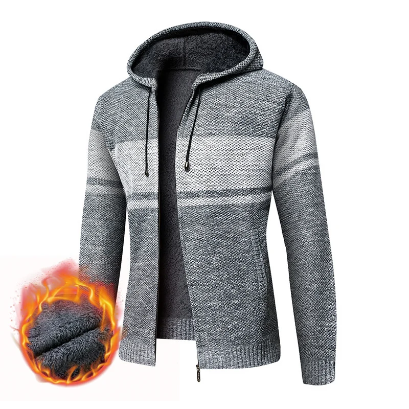 Herren Gefütterte Strick-Kapuzenjacke mit Teddyfleece-Innenseite und Frontreißverschluss Nord Taschen