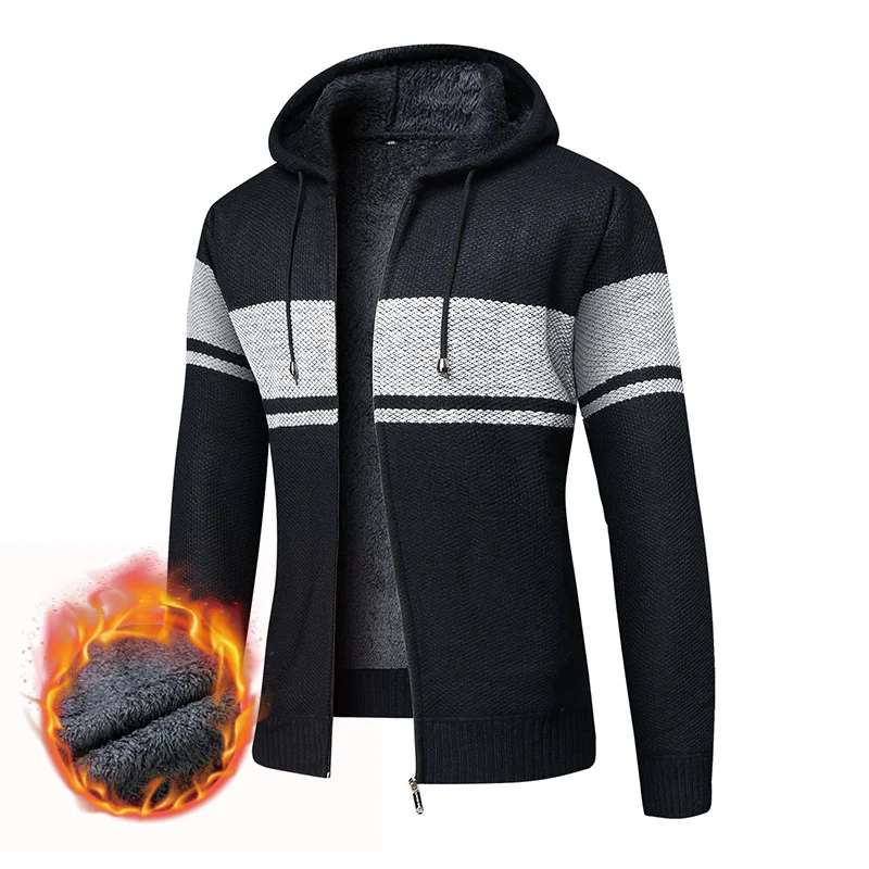 Herren Gefütterte Strick-Kapuzenjacke mit Teddyfleece-Innenseite und Frontreißverschluss Nord Taschen