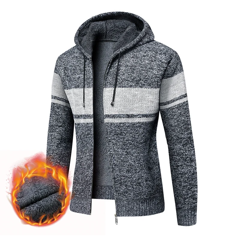 Herren Gefütterte Strick-Kapuzenjacke mit Teddyfleece-Innenseite und Frontreißverschluss Nord Taschen
