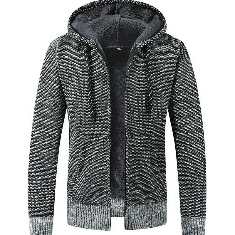 Herren Gefütterte Kapuzen‑Strickjacke mit Teddyfutter und durchgehendem Reißverschluss Nord Taschen