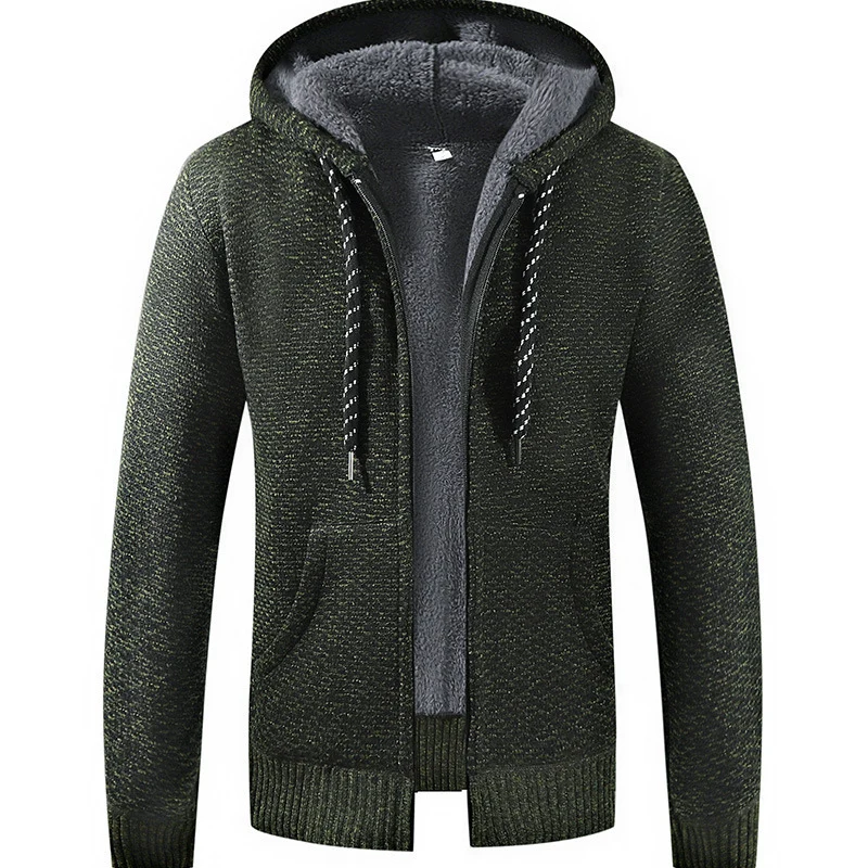 Herren Gefütterte Kapuzen‑Strickjacke mit Teddyfutter und durchgehendem Reißverschluss Nord Taschen