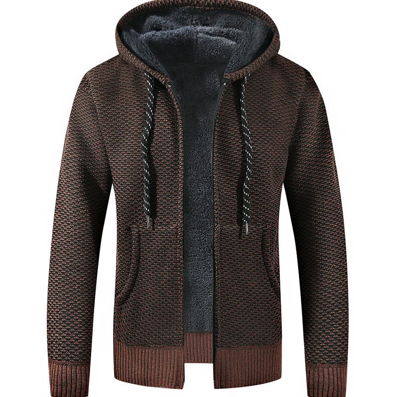 Herren Gefütterte Kapuzen‑Strickjacke mit Teddyfutter und durchgehendem Reißverschluss Nord Taschen