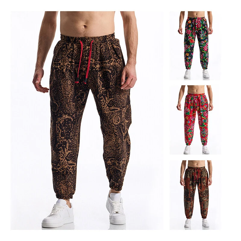Herren Floral bedruckte Relaxed-Fit Jogginghose mit elastischem Bund und Kordelzug Nord Taschen
