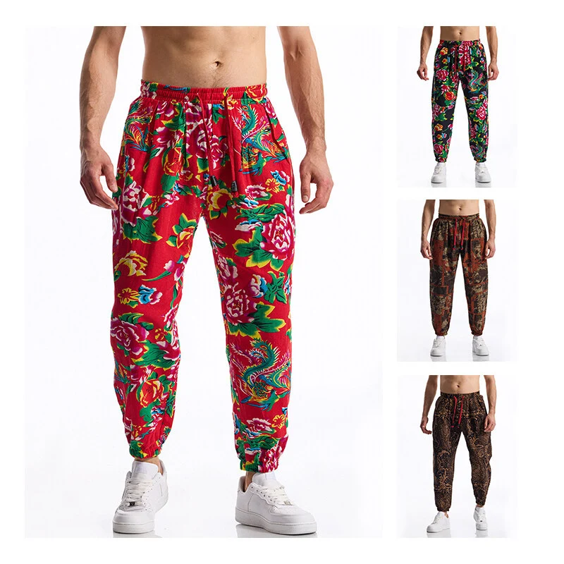 Herren Floral bedruckte Relaxed-Fit Jogginghose mit elastischem Bund und Kordelzug Nord Taschen